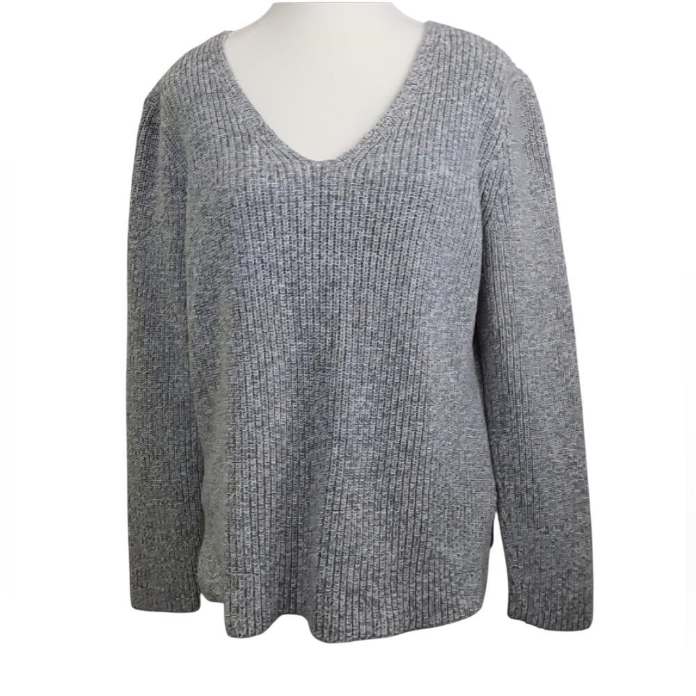 J. Crew Mercantile women's gray v-neck cable knit sweater, Sz M (PTP 19 in)